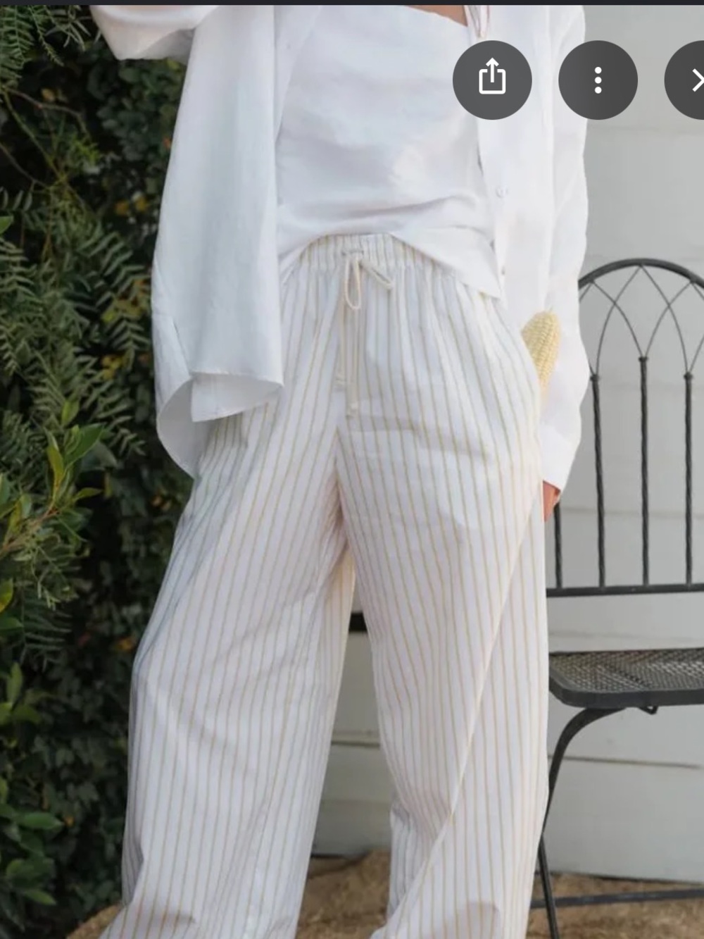 DONNI. Cream Wide-Leg Striped Pants